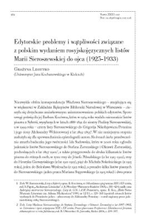 Edytorskie problemy i wątpliwości związane z polskim wydaniem rosyjskojęzycznych list&oacute;w Marii Sieroszewskiej do ojca (1925-1933)