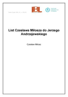 List Czesława Miłosza do Jerzego Andrzejewskiego