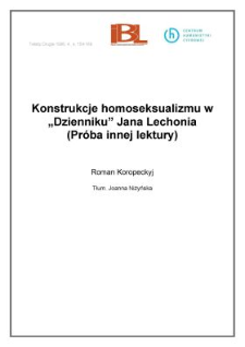 Konstrukcje homoseksualizmu w "Dzienniku" Jana Lechonia. (Pr&oacute;ba innej lektury)