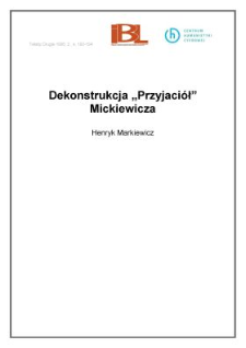 Dekonstrukcja "Przyjaci&oacute;ł" Mickiewicza