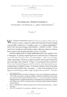 Stanisława Stempowskiego notatka o poetach z &bdquo;jego pokolenia&rdquo;