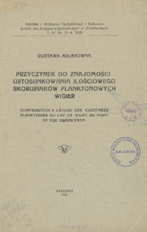 Przyczynek do znajomości ustosunkowania ilościowego skorupiak&oacute;w planktonowych Wigier = Contribution a l'etude des crustaces planctiques du lac de Wigry au point de vue quantitatifPrzyczynek do znajomości ustosunkowania ilościowego skorupiak&oacute;w planktonowych Wigier = Contribution a l'etude des crustaces planctiques du lac de Wigry au point de vue quantitatif