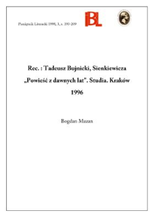 Tadeusz Bujnicki, Sienkiewicza &bdquo;Powieść z lat dawnych : studia. Krak&oacute;w 1996