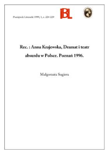 Anna Krajewska, Dramat i teatr absurdu w Polsce. Poznań 1996