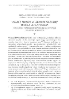 Uwagi o muzyce w &bdquo;Kronice włoskiej&rdquo; Teofila Lenartowicza. Od źr&oacute;deł tradycji europejskiej ku estetyce i filozofii wieku XIX