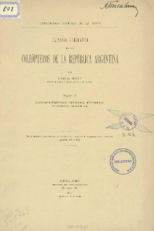 Cat&aacute;logo sistem&aacute;tico de los Cole&oacute;pteros de l&aacute; Rep&uacute;blica Argentina. Familias Buprestidae, Trixagidae, Monommidae, Eucnemidae, Elateridae. Part 5