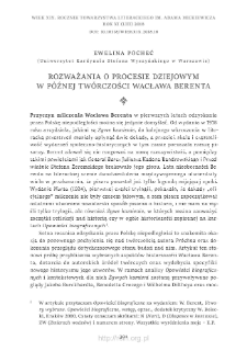 Rozważania o procesie dziejowym w p&oacute;źnej tw&oacute;rczości Wacława Berenta