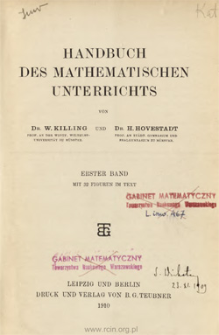 Handbuch des mathematischen Unterrichts. Bd. 1