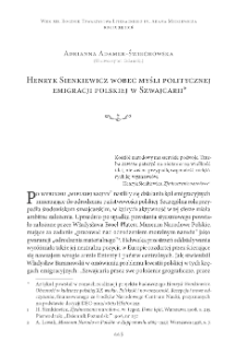Henryk Sienkiewicz wobec myśli politycznej emigracji polskiej w Szwajcarii