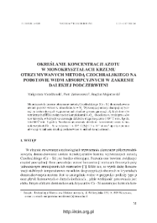 Określanie koncentracji azotu w monokryształach krzemu otrzymywanych metodą Czochralskiego na podstawie widm absorpcyjnych w zakresie dalekiej podczerwieni = Determination of nitrogen concentration in Czochralski silicon crystals from the far infrared absorption spectra