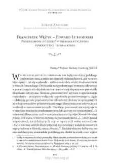 Franciszek Wężyk – Edward Lubomirski. Prolegomena do dziejów preromantycznego synkretyzmu literackiego