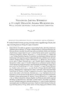 Neognoza Jakuba B&ouml;hmego a III część &bdquo;Dziad&oacute;w&rdquo; Adama Mickiewicza. Wola, upadek człowieka i naśladowanie Chrystusa