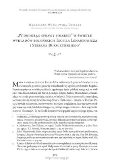 &bdquo;Widnokrąg sprawy polskiej&rdquo; w świetle wykład&oacute;w bolońskich Teofila Lenartowicza i Stefana Buszczyńskiego