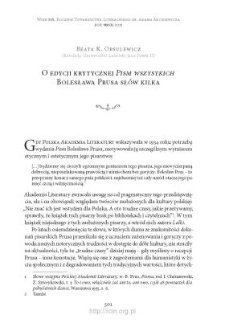 O edycji krytycznej &bdquo;Pism wszystkich&rdquo; Bolesława Prusa sł&oacute;w kilka