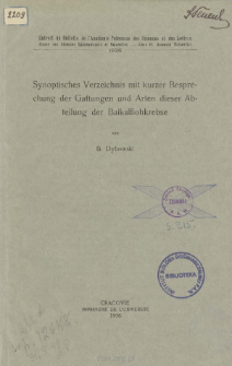 Spis synoptyczny i kr&oacute;tkie om&oacute;wienie rodzaj&oacute;w i gatunk&oacute;w kiełży Bajkału = Synoptisches Verzeichnis mit kurzer Besprechung der Gattungen und Arten dieser Abteilung der Baikalflohkrebse