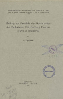 Przyczynek do znajomości kiełży Bajkału : Rodzaj Paramicruropus (Stebbing) = Beitrag zur Kenntnis der Gammariden des Baikalsees : Die Gattung Paramicruropus (Stebbing)