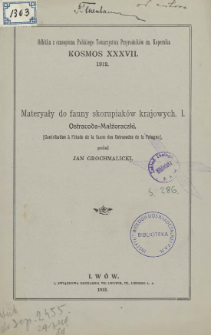 Materyały do fauny skorupiak&oacute;w krajowych. I. Ostracoda-Małżoraczki = Contribution a l'&eacute;tude de la faune des Ostracodes de la Pologne