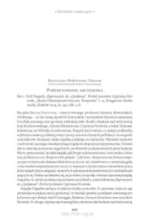 Portretowanie arcydzieła. Rec.: Rolf Fieguth, &bdquo;Zaproszenie do &laquo;Quidama&raquo;. Portret poematu Cypriana Norwida&rdquo;, Krak&oacute;w 2014
