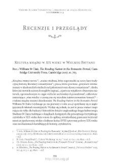 Kultura książki w XIX wieku w Wielkiej Brytanii. Rec.: William St Clair, &bdquo;The Reading Nation in the Romantic Period&rdquo;, Cambridge 2007