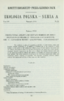 Emigrational ability and surface numbers of adult beetles in 12 strains of Tribolium confusum Duval and T. castaneum Herbst (Coleoptera, Tenebrionidae)