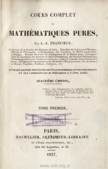Cours complet de mathématiques pures. T. 1