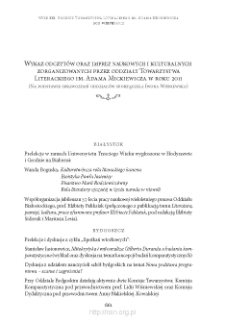 Wykaz odczyt&oacute;w oraz imprez naukowych i kulturalnych zorganizowanych przez oddziały Towarzystwa Literackiego im. Adama Mickiewicza w roku 2011