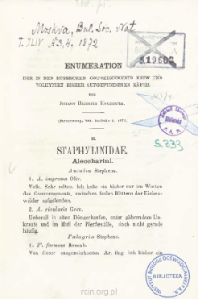 Enumeration der in den russischen gouvernements Kiew und Voliiynien bisher aufgefundenen k&auml;fer. II Staphyltnidae