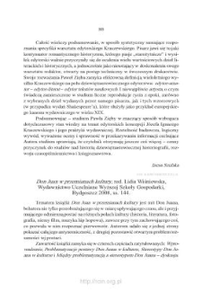 "Don Juan w przemianach kultury", red. Lidia Wiśniewska, Wydawnictwo Uczelniane Wyższej Szkoły Gospodarki, Bydgoszcz 2008, ss.144