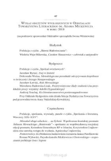 Wykaz odczyt&oacute;w wygłoszonych w Oddziałach Towarzystwa Literackiego im. Adama Mickiewicza w roku 2010