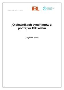 O słownikach synonimów z początku XIX wieku