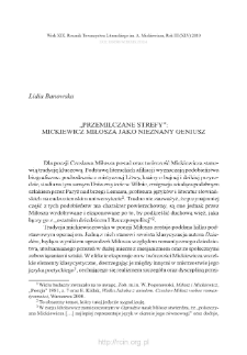 &bdquo;Przemilczane strefy&rdquo;: Mickiewicz Miłosza jako nieznany geniusz