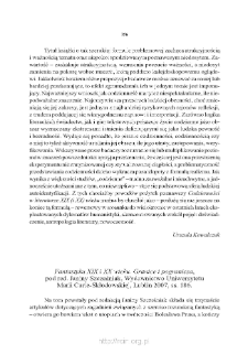 Fantastyka XIX i XX wieku. Granice i pogranicza&rdquo;, pod red. Janiny Szcześniak, Lublin 2007
