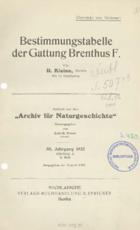 Bestimmungstabelle der Gattung Brenthus F.