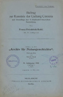 Beitrag zur Kenntnis der Gattung Cerceris auf Grundlage der O. Radoszkovskyschen Sammlung