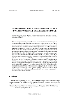 Nanopłytki YAG domieszkowane cerem o właściwościach luminescencyjnych = Ceria doped YAG nanopowders with luminescent properties