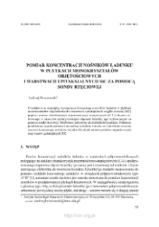 Pomiar koncentracji nosnik&oacute;w ładunku w płytkach monokryształ&oacute;w objętościowych i warstwach epitaksjalnych SiC za pomocą sondy rtęciowej = Measurement of charge carrier concentration in SiC wafers of bulk crystals and epitaxial layers using mercury probe
