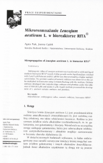 Micropropagation of Leucojum aestivum L. in bioraector RITA®