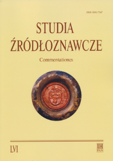 Studia Źródłoznawcze = Commentationes T. 56 (2018), Title pages, Contents
