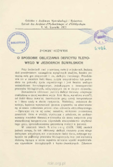 O sposobie obliczania deficytu tlenowego w jeziorach suwalskich = Ober die berechnungsmethode des sauerstoffdefizits in den Suwałki-seen