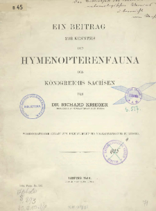 Ein Beitrag zur Kenntnis der Hymenopterenfauna des K&ouml;nigreichs Sachsen
