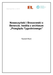 Nowaczyński i Brzozowski o Berencie. Inedita z archiwum "Przeglądu Tygodniowego"
