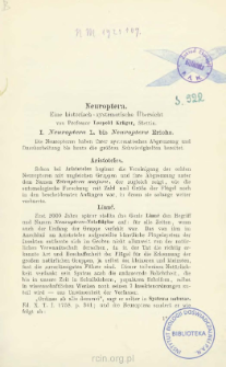 Neuroptera: Eine historisch - systematische &Uuml;bersicht. I. Neuroptera L. bis Neuroptera Erichs