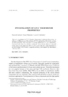 Investigation of LTCC thermistor properties = Badanie właściwości termistor&oacute;w wy7konanych na podłożach LTCC