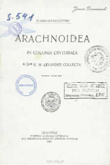 Arachnoidea in Colonia Erythraea a Dre K. M. Levander collecta