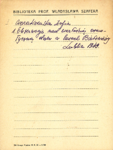 Kartoteka "Biblioteka Prof. Władysława Szafera" : War-Wie