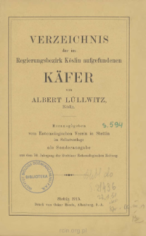 Verzeichnis der im Regierungsbezirk K&ouml;slin aufgefundenen K&auml;fer