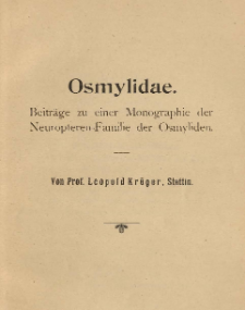 Osmylidae: Beitr&auml;ge zu einer Monographie der Neuropteren-Familie der Osmyliden