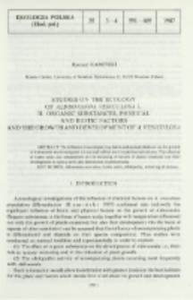 Studies on the ecology of Aldrovanda vesiculosa L. 2, Organic substances, physical and biotic factors and the growth and development of A. vesiculosa