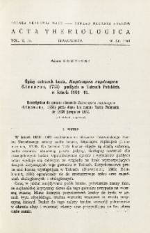 Opisy czterech kozic, Rupicapra rupicapra (Linnaeus, 1758) padłych w Tatrach Polskich w latach 1959-61; Description de quatre chamois Rupicapra rupicapra (Linnaeus, 1758) peris dans les monts Tatra Polonais de 1959 jusgu'en 1961