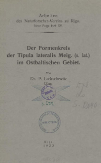 Der Formenkreis der Tipula lateralis Meig. (s. lat.) im Ostbaltischen Gebiet